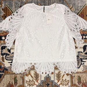 Fate White Lace Blouse with Detailed Sleeves